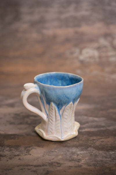 Blue Cream Carved Mug