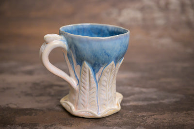 Blue Cream Carved Mug