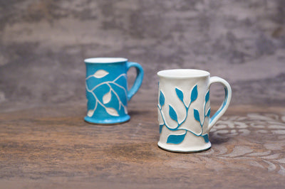 White + Turquoise Sgraffito Mug [SOLD] $55.00