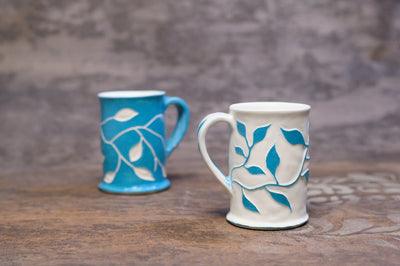 White + Turquoise Sgraffito Mug [SOLD] $55.00