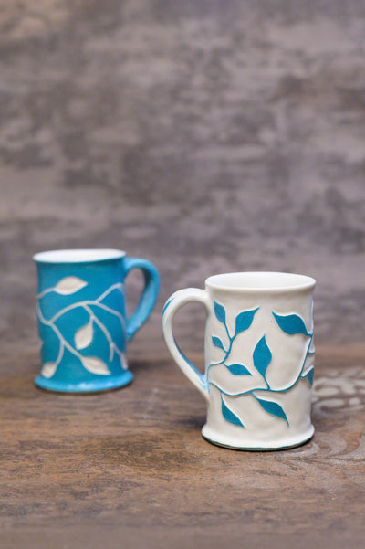 White + Turquoise Sgraffito Mug [SOLD] $55.00