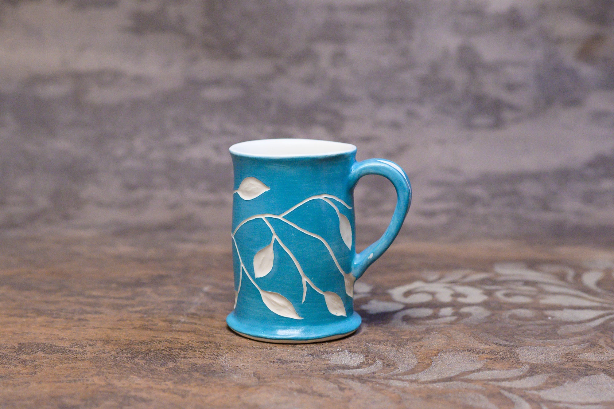 Turquoise + White Sgraffito Mug