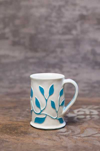 White + Turquoise Sgraffito Mug [SOLD] $55.00