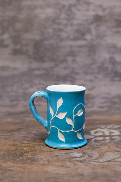 White + Turquoise Sgraffito Mug [SOLD] $55.00