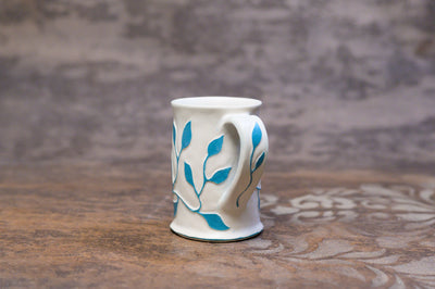 White + Turquoise Sgraffito Mug [SOLD] $55.00